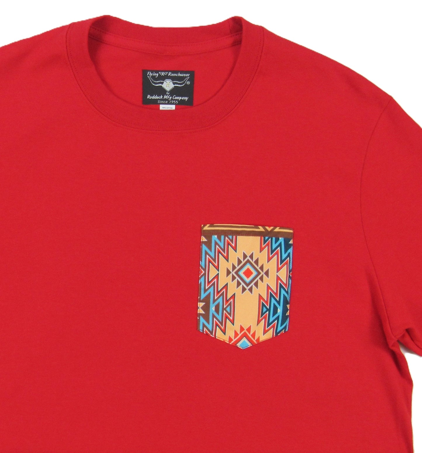 Flying R Ranchwear - Red with Southwest Print - Pocket T-shirt - Made in USA
