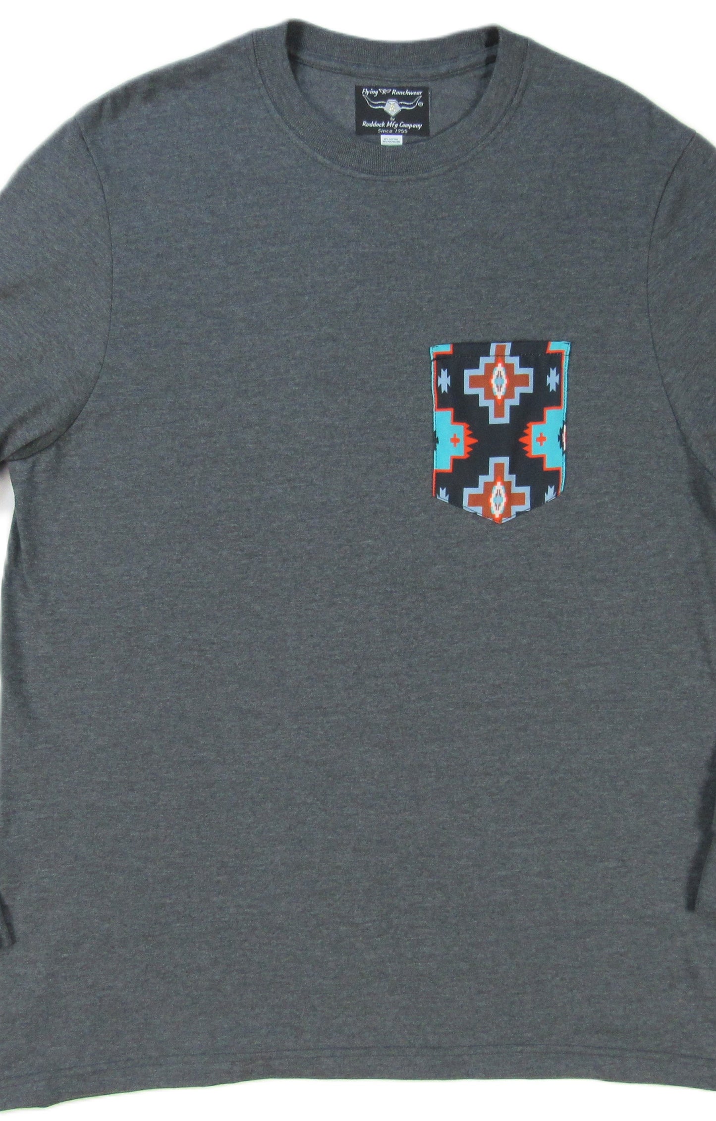 Flying R Ranchwear - Gray Heather with Southwest Print - Long Sleeve - Pocket T-shirt - Made in USA