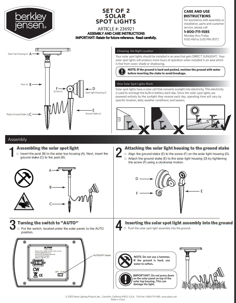 Berkley Jensen 50-Lumen Solar Spotlights Set Of 2