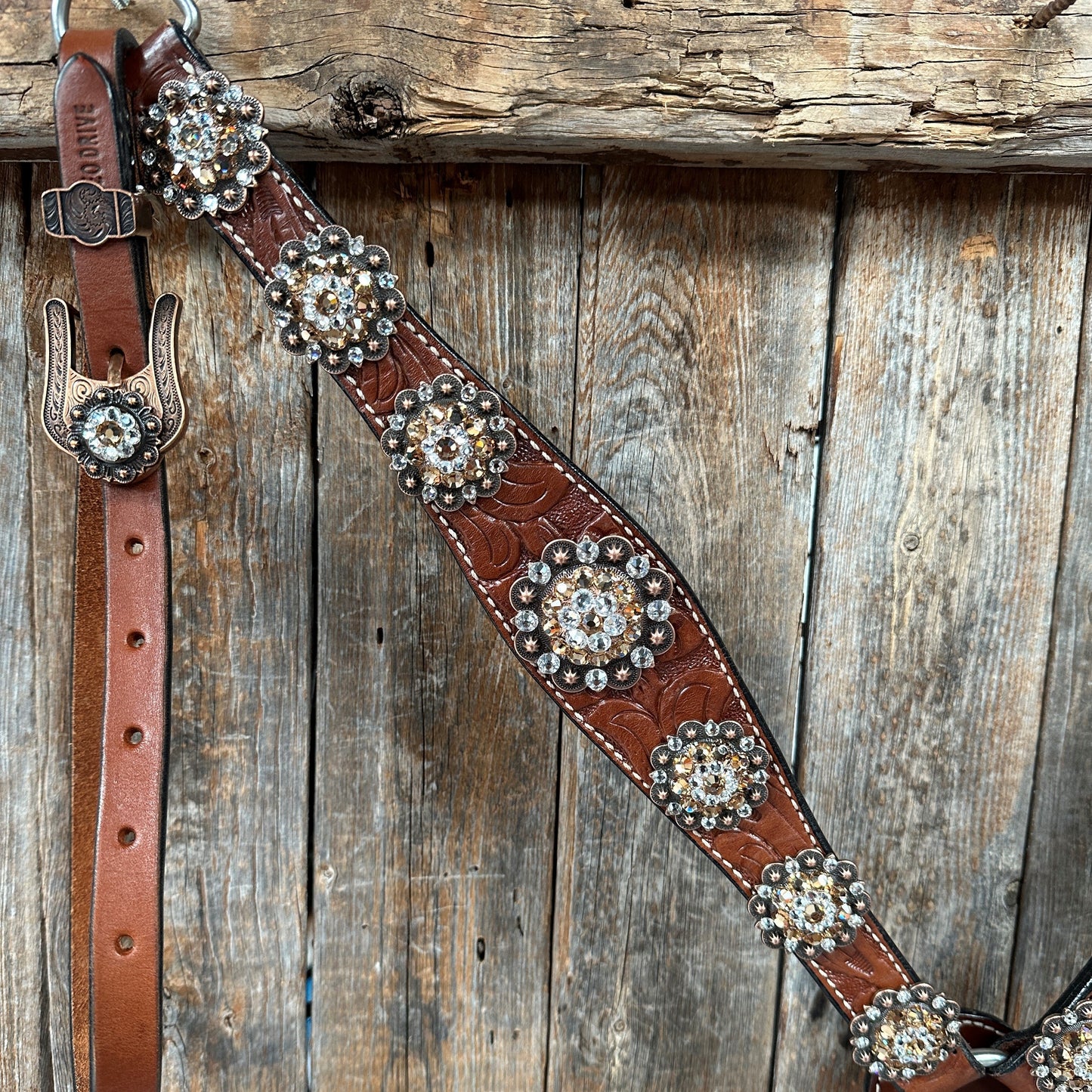 Medium Floral Champagne & Clear Browband / Breastcollar Tack Set  #BBBC573