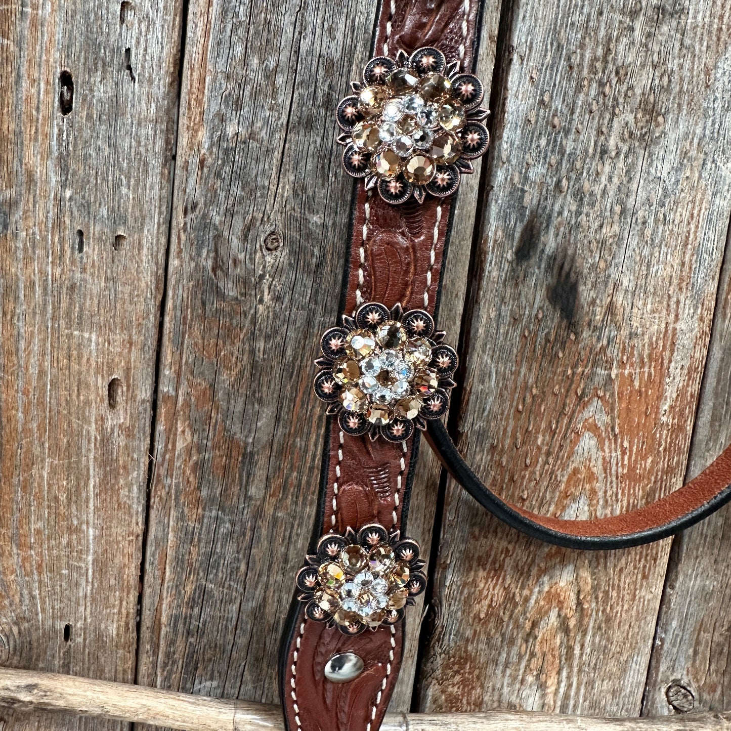 Medium Floral Champagne & Clear Browband / Breastcollar Tack Set  #BBBC573