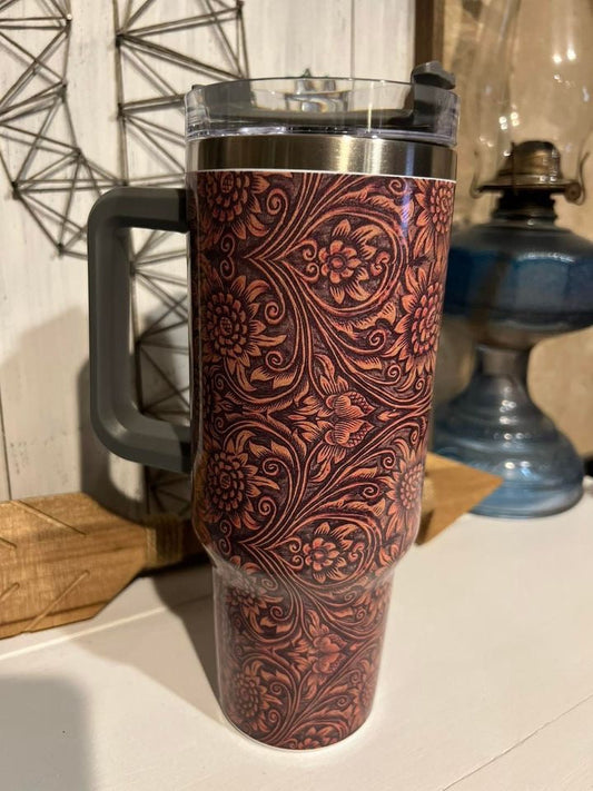 TOOLED LEATHER 40 0Z. TUMBLER