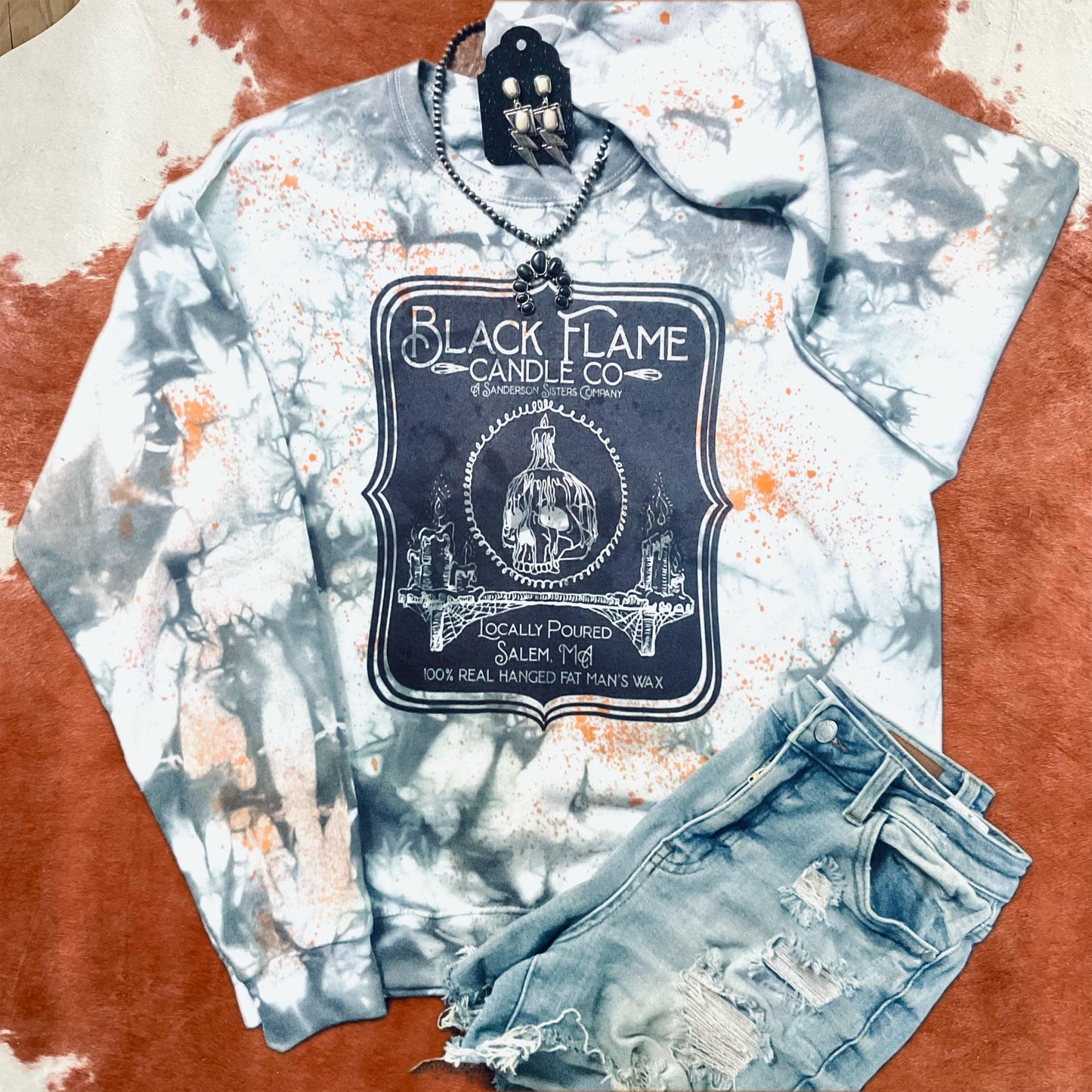Black Flame Distressed Western Sweatshirt