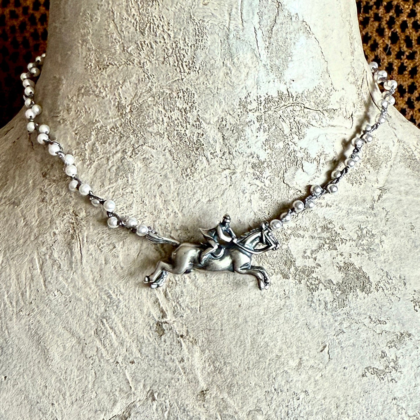 Tiny Jumper Pearl Choker Horse Necklace