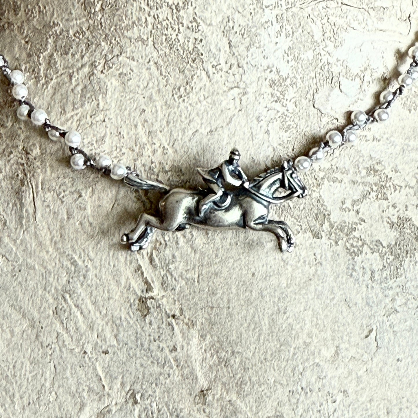 Tiny Jumper Pearl Choker Horse Necklace