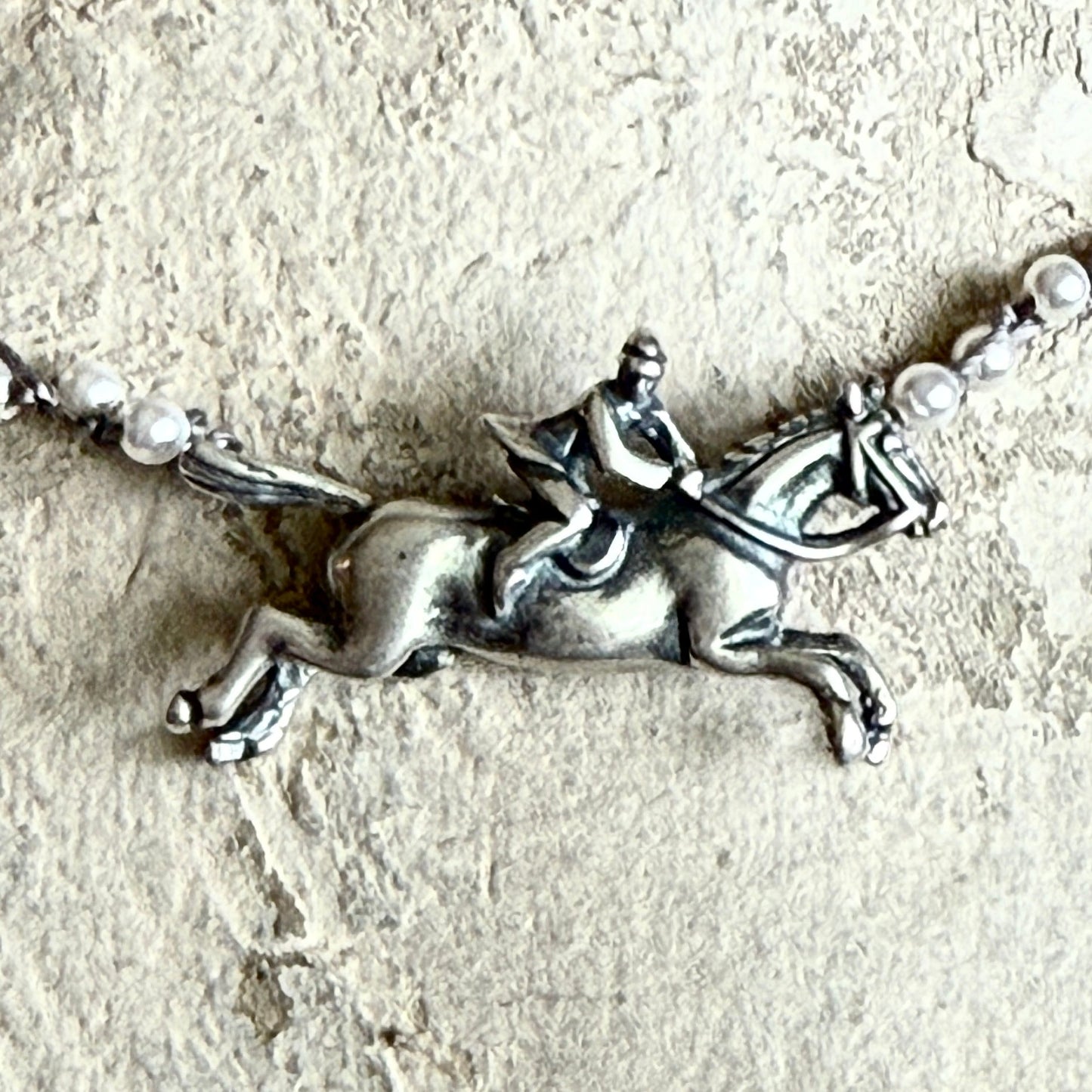 Tiny Jumper Pearl Choker Horse Necklace