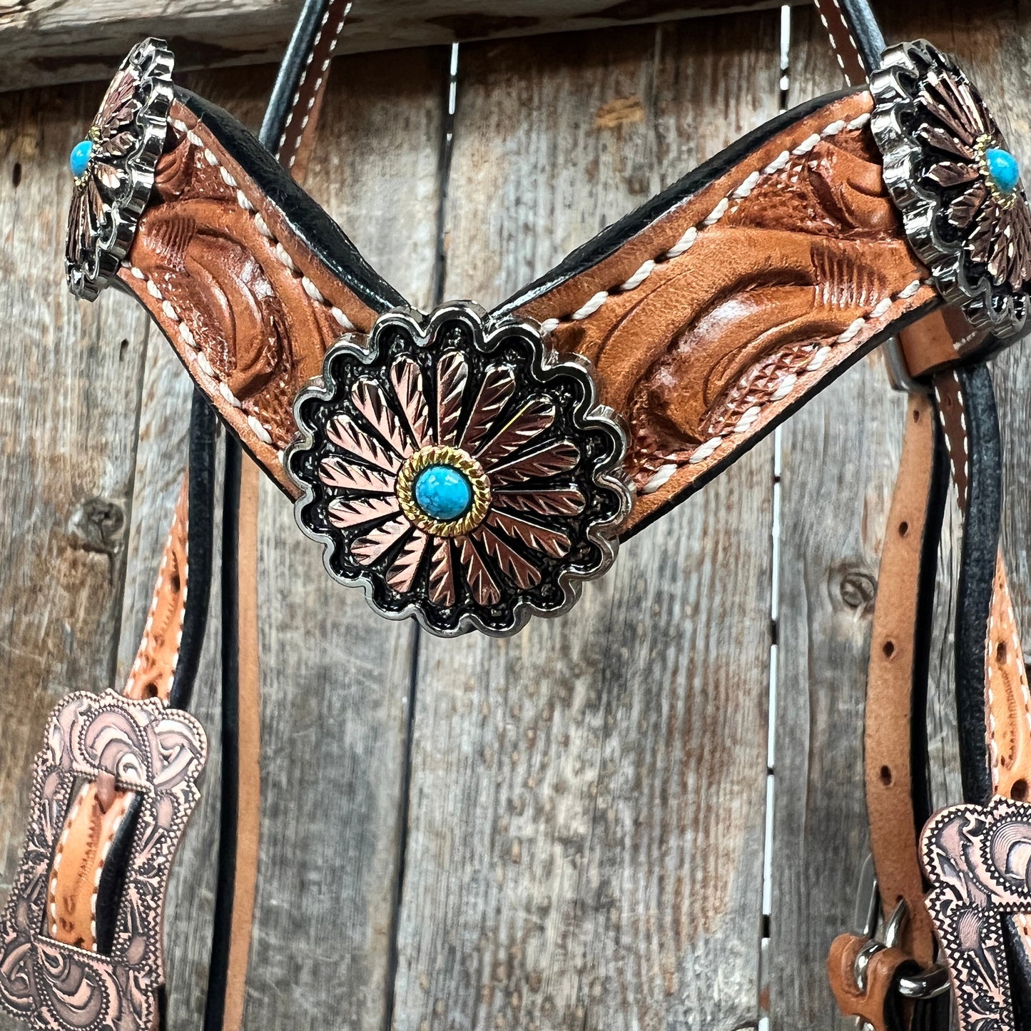 Light Oil Floral Western Flower Browband / Breastcollar Tack Set  #BBBC603