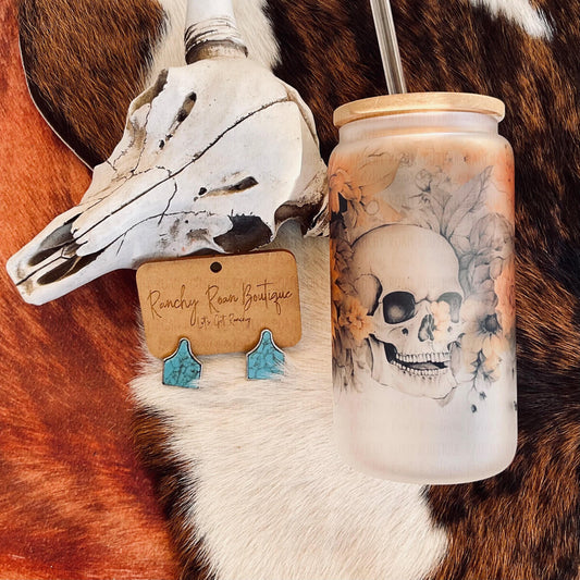 Skull and Sunflower 16oz Frosted Glass Tumbler