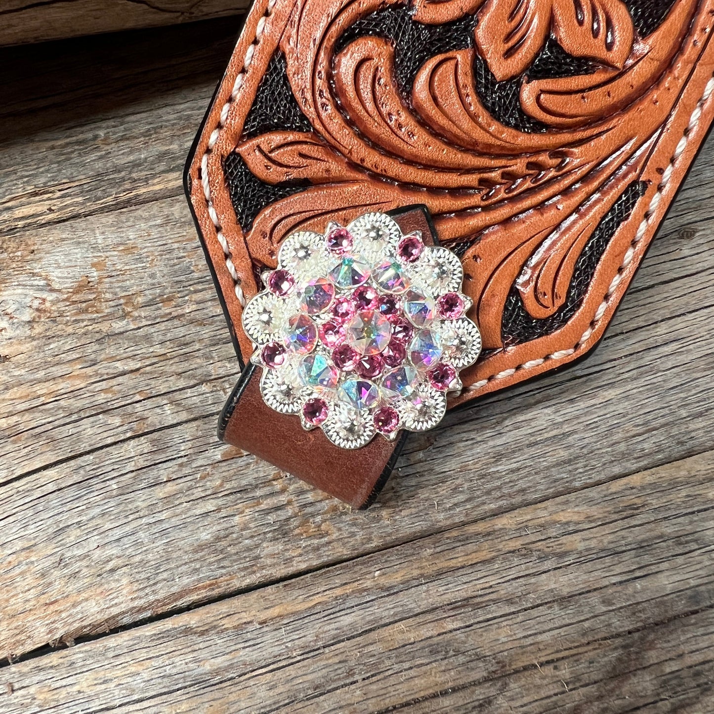 Light Oil Floral Bronc Noseband With Bright Silver Conchos