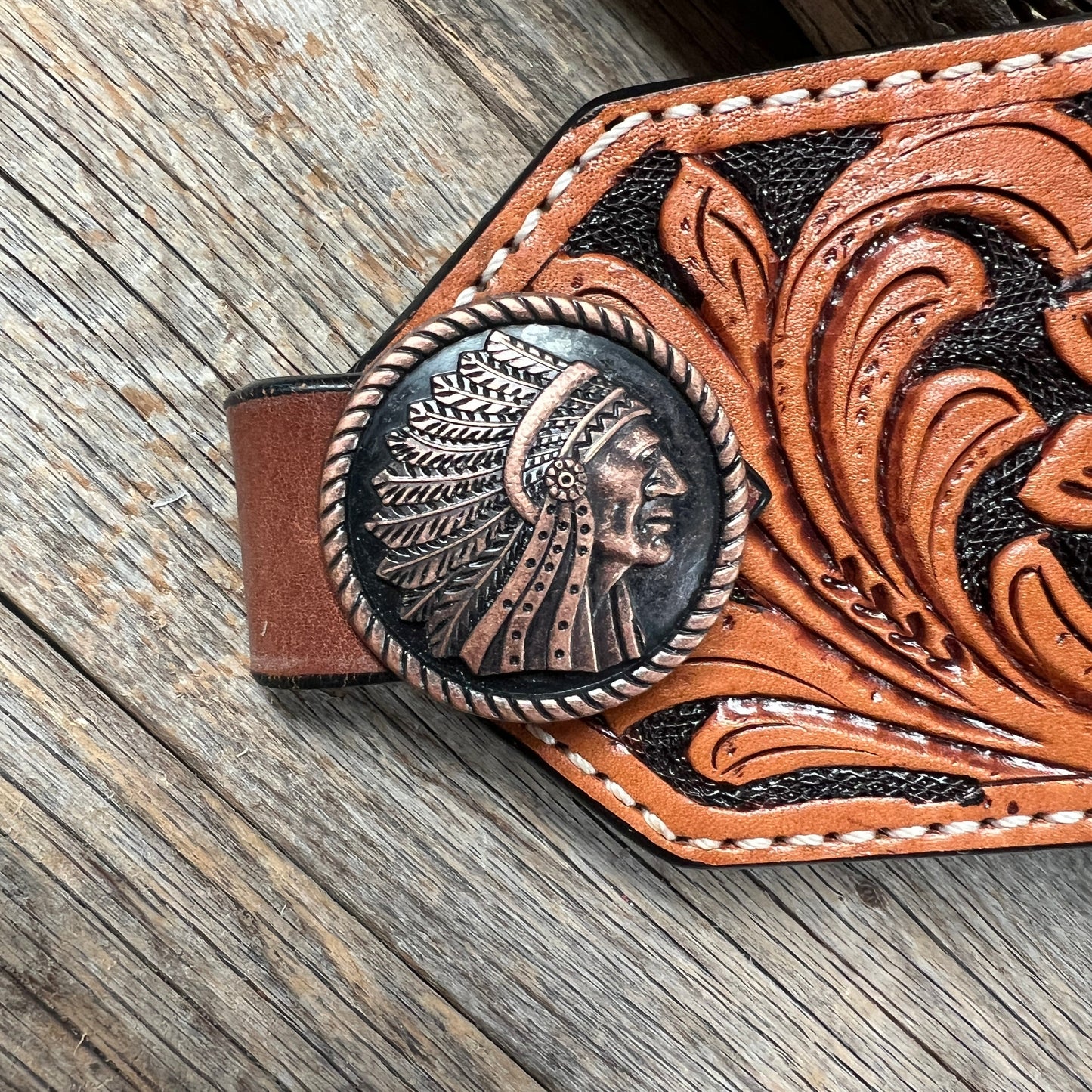 Light Oil Floral Bronc Noseband With Copper Conchos