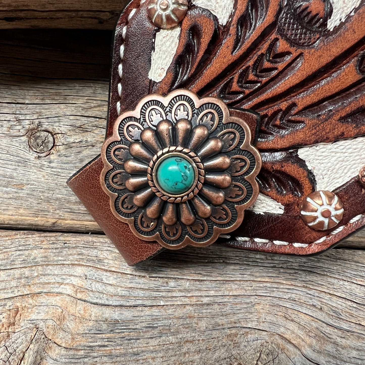 Bronc Noseband With Green Turquoise Conchos