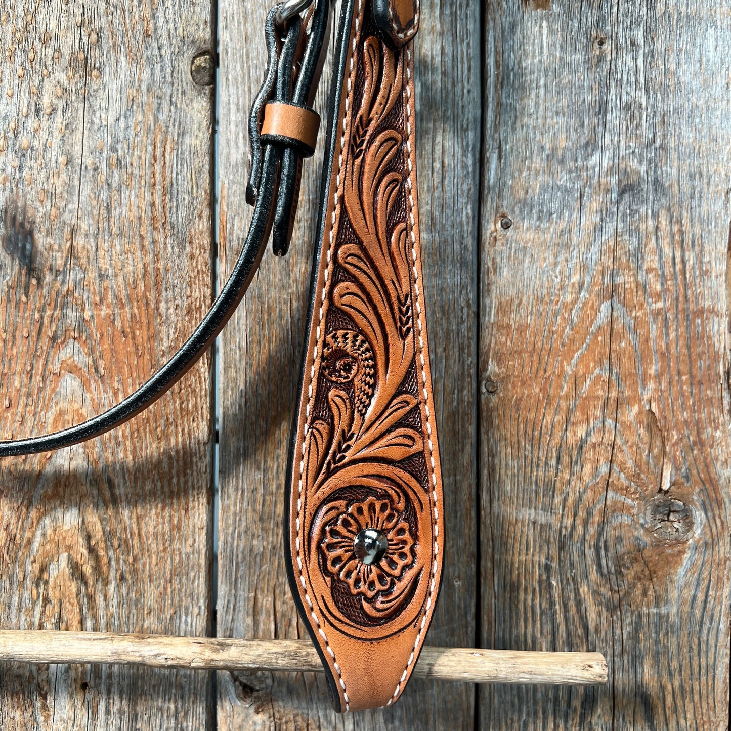 Light Oil Floral Tooled Buckaroo Style Browband Headstall / Bridle