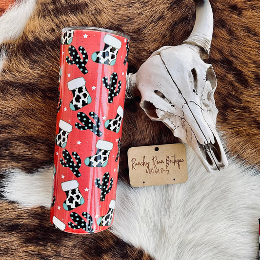 Western Christmas Stocking 20oz Skinny Tumbler