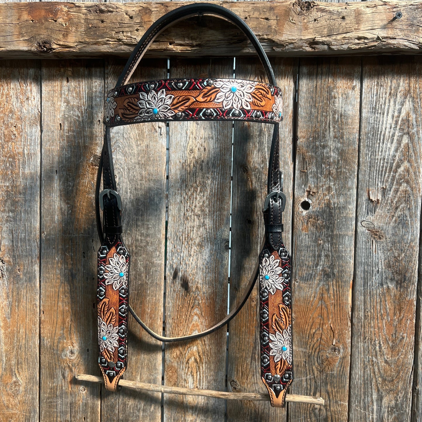 Two Tone Hand Painted flower Browband Headstall / Bridle #FK119