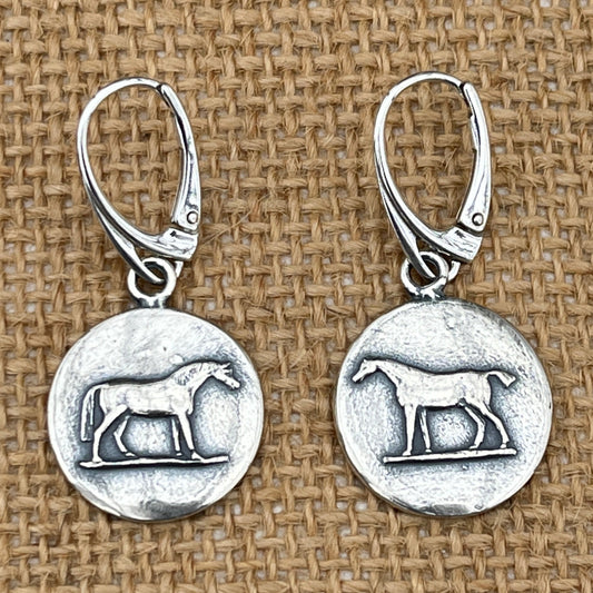 Sterling Silver Stubbs Asymmetrical Horse Earrings - Leverback Ear Wire