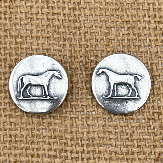 Sterling Silver Stubbs Asymmetrical Horse Earrings - Post