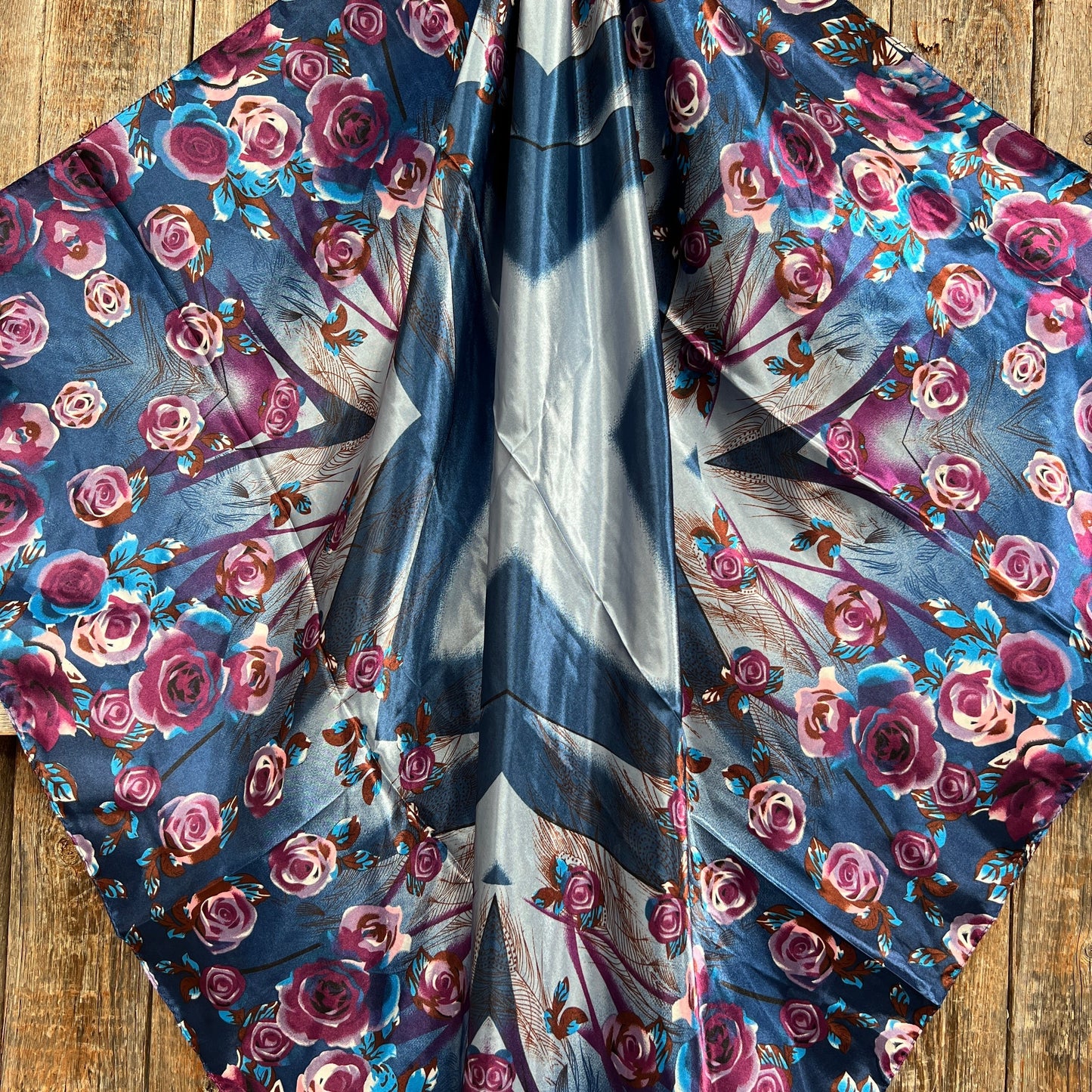 35X35"  Blue and Purple Roses Wild Rag / Scarf WR1006