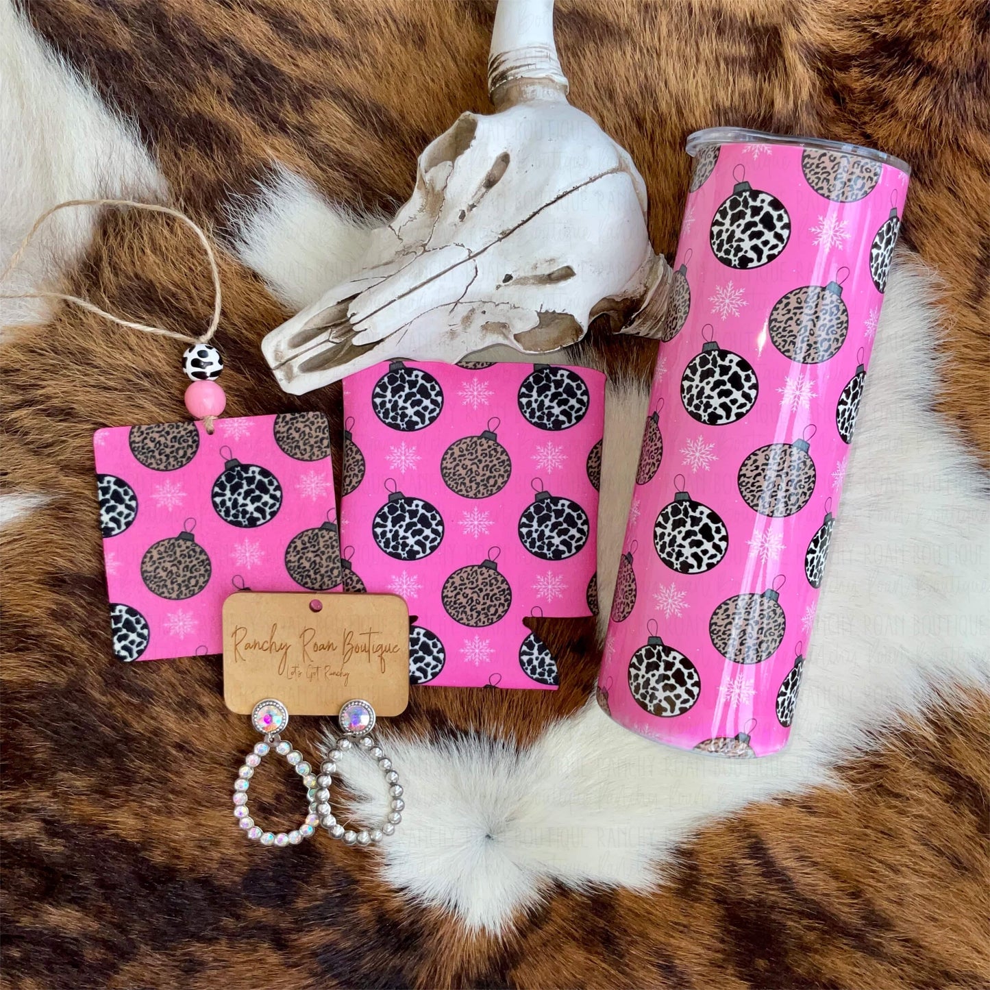 Girly Christmas Western Koozie