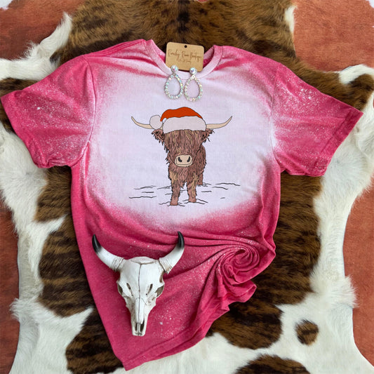 Santa Highland Cow Christmas Western Tee