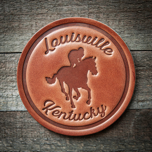 Louisville Kentucky Racehorse Leather Coaster
