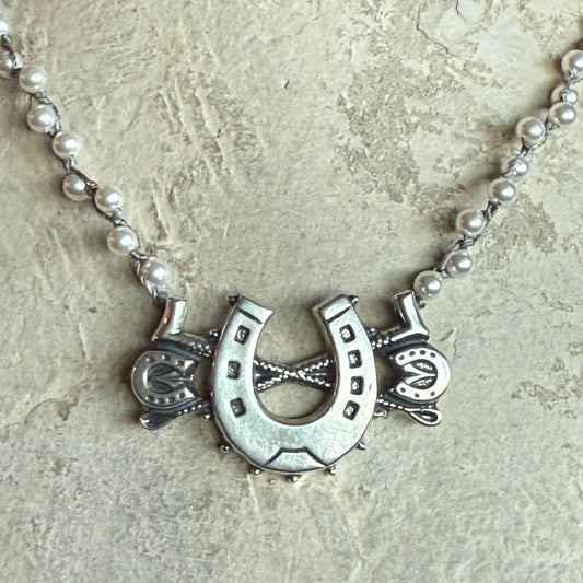 Triple Luck on Pearl Necklace