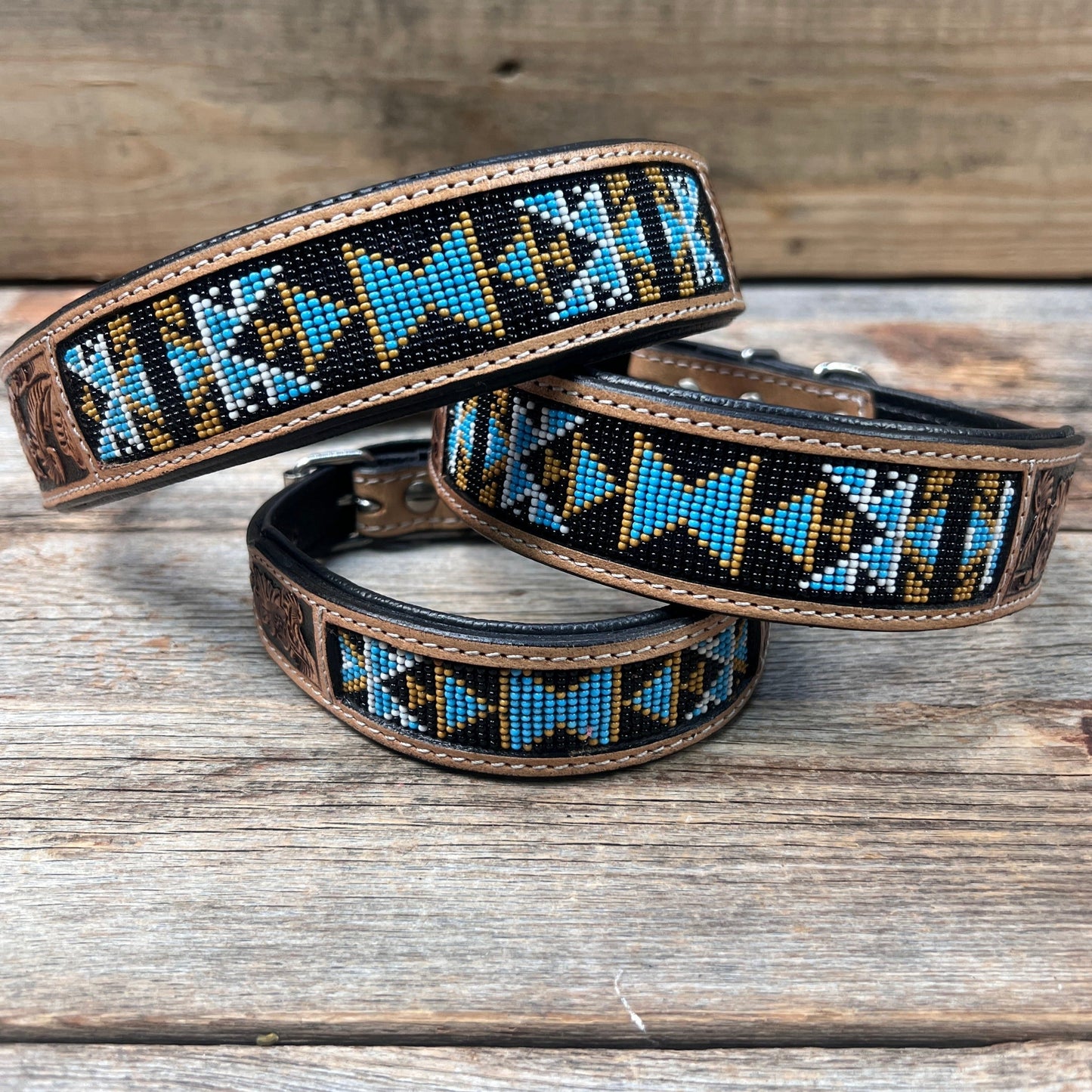 Blue and Black Beaded Dog Collar #BDC102