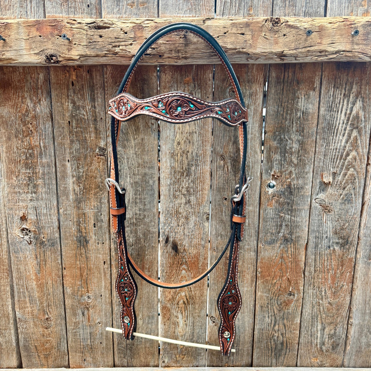 Medium Oil Floral and Teal Dot Browband Headstall / Bridle #24337M
