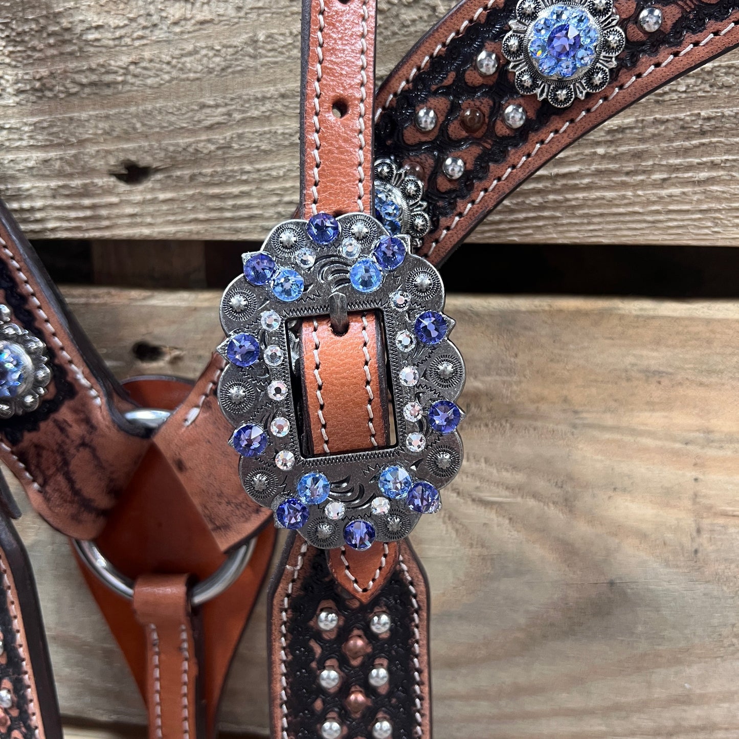 Copper and Silver Dot Two Tone Light Sapphire and Lilac Headstall & Breastcollar Tack Set #OEBC617