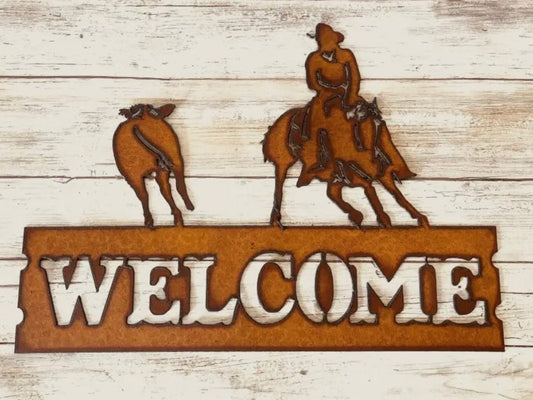 Cutter Horse Horizontal Welcome Western Sign