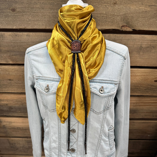35X35" Solid Mustard Yellow Wild Rag / Scarf - Leather Slide and Bolo Tie