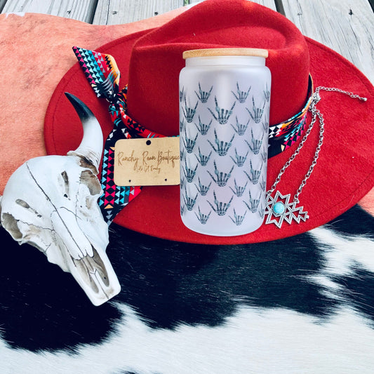 Skelly Turquoise Frosted Glass 16 oz Western Tumbler