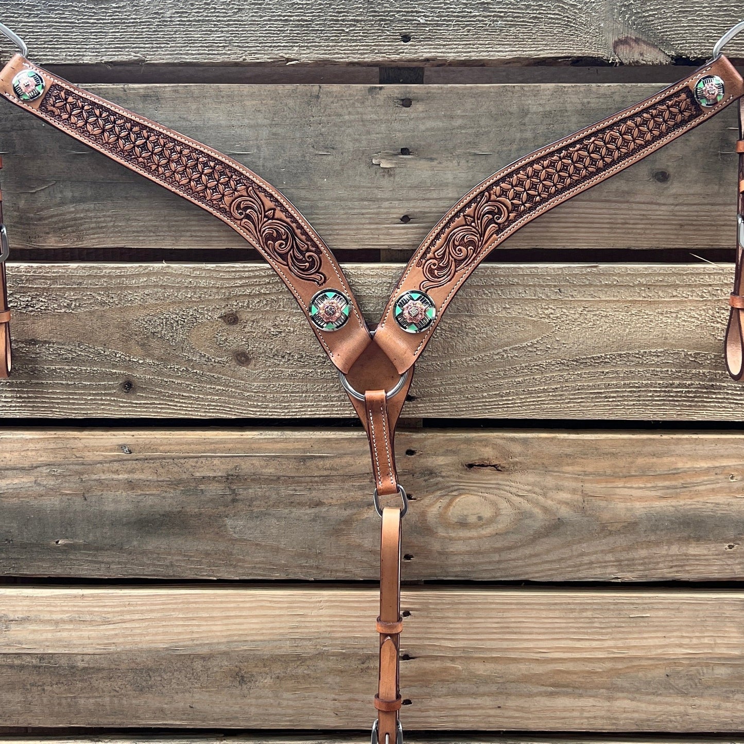 Light Oil Honeycomb Turquoise One Ear / Breastcollar Tack Set #OEBC622