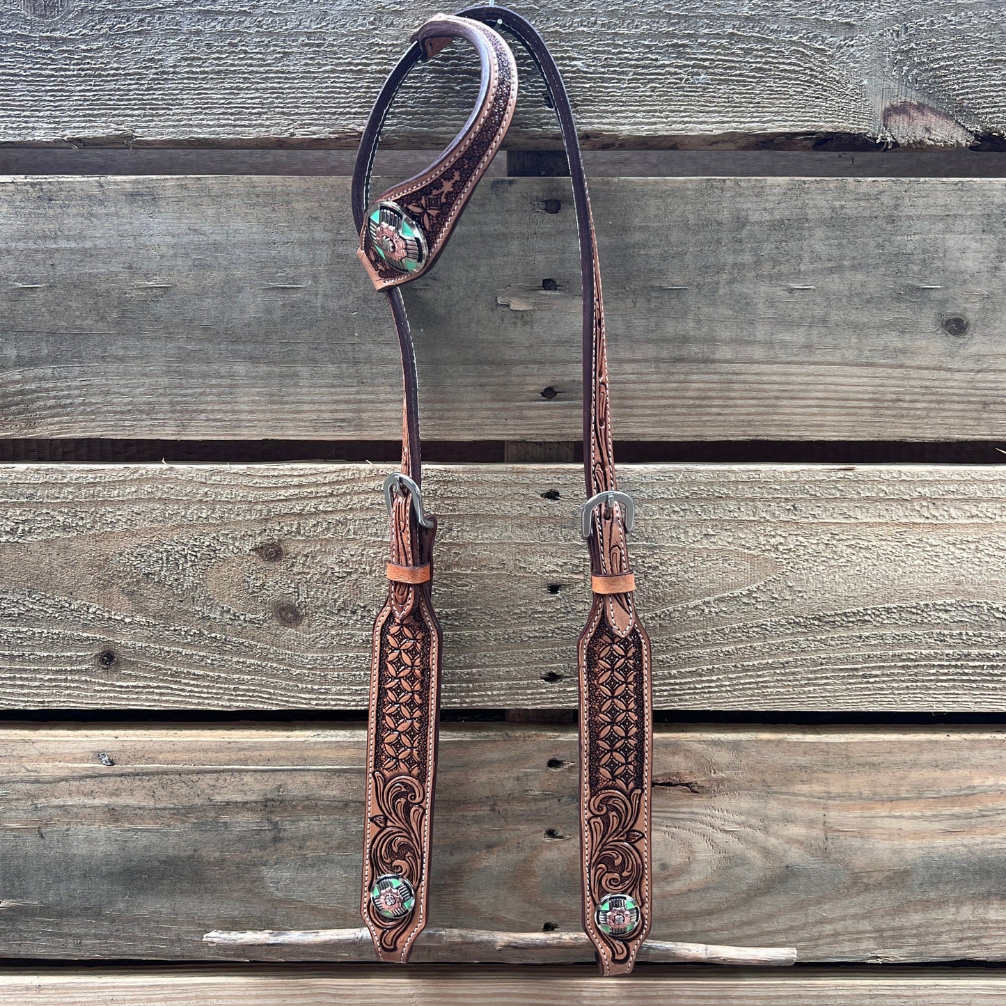 Light Oil Honeycomb Turquoise One Ear / Breastcollar Tack Set #OEBC622
