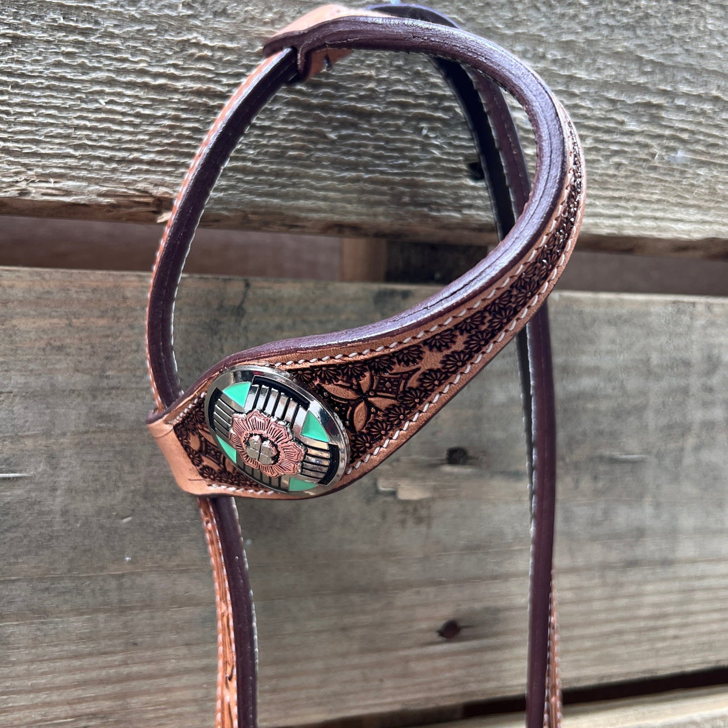 Light Oil Honeycomb Turquoise One Ear / Breastcollar Tack Set #OEBC622