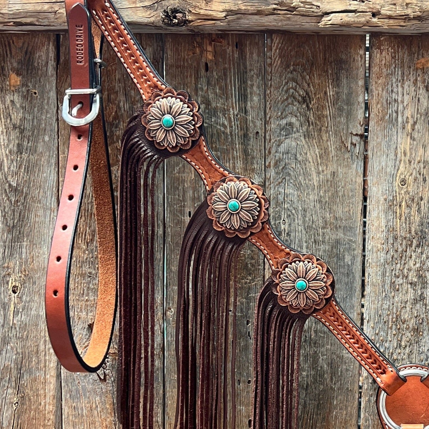 Light Oil Basketweave Copper Flower Browband/One Ear Tack Set  #BBBC620