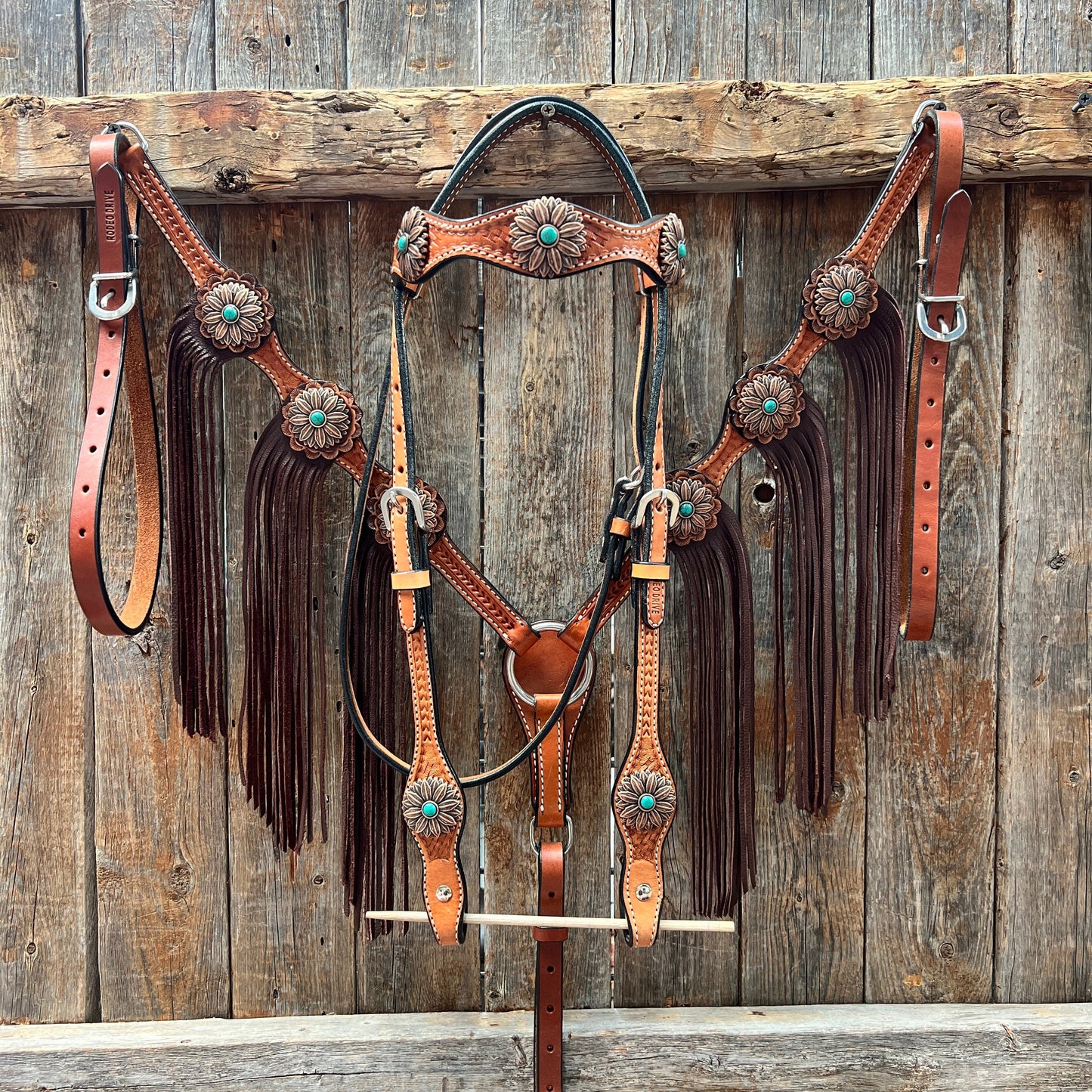 Light Oil Basketweave Copper Flower Browband/One Ear Tack Set  #BBBC620