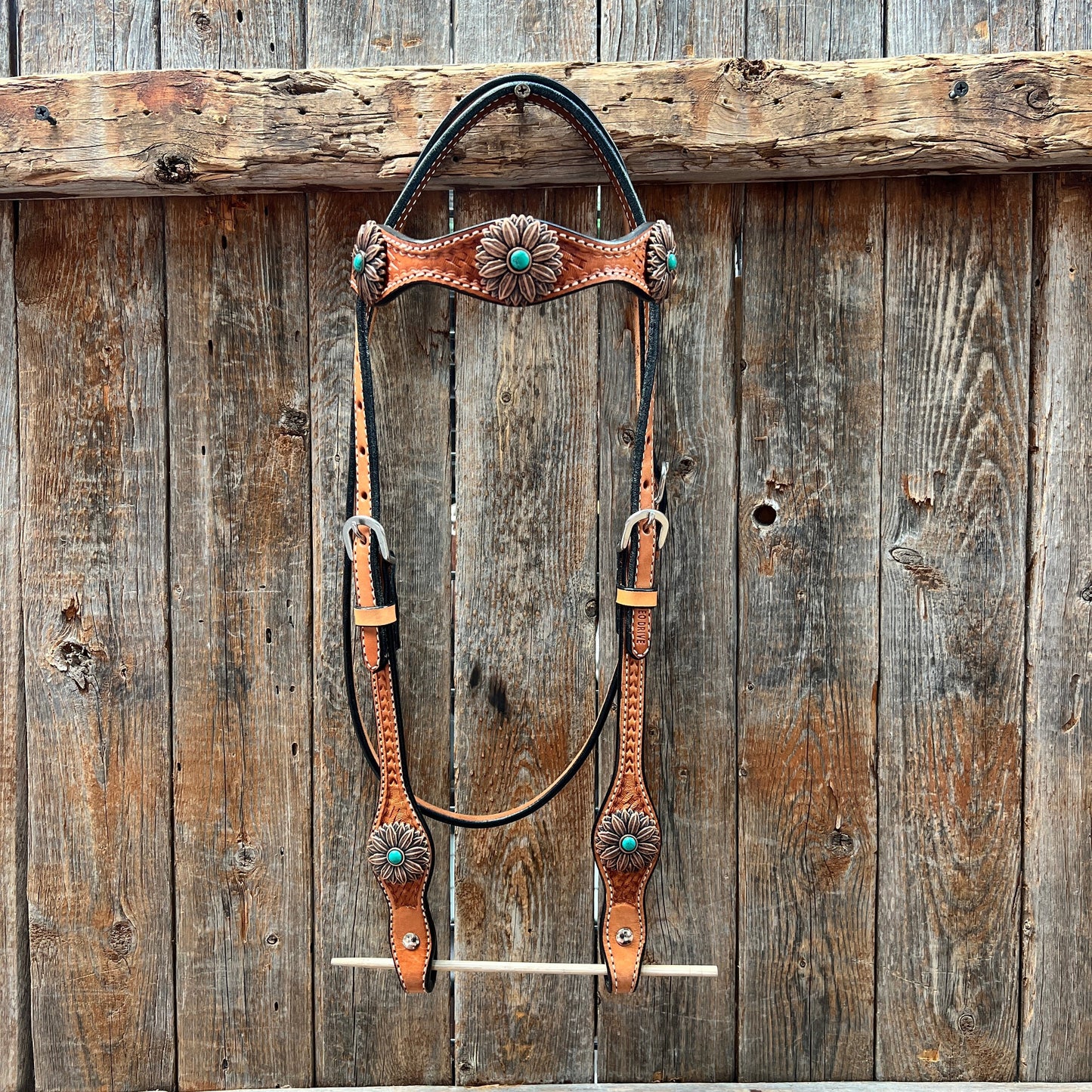 Light Oil Basketweave Copper Flower Browband/One Ear Tack Set  #BBBC620