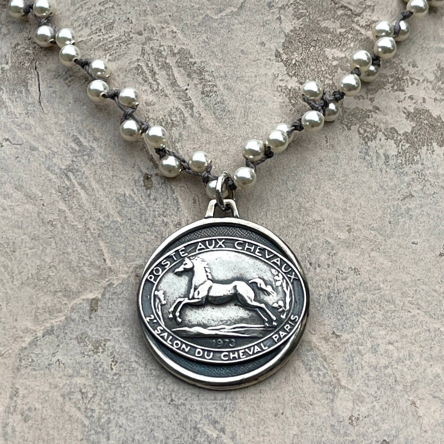 Salon du Cheval Paris Medal on Pearls Horse Necklace
