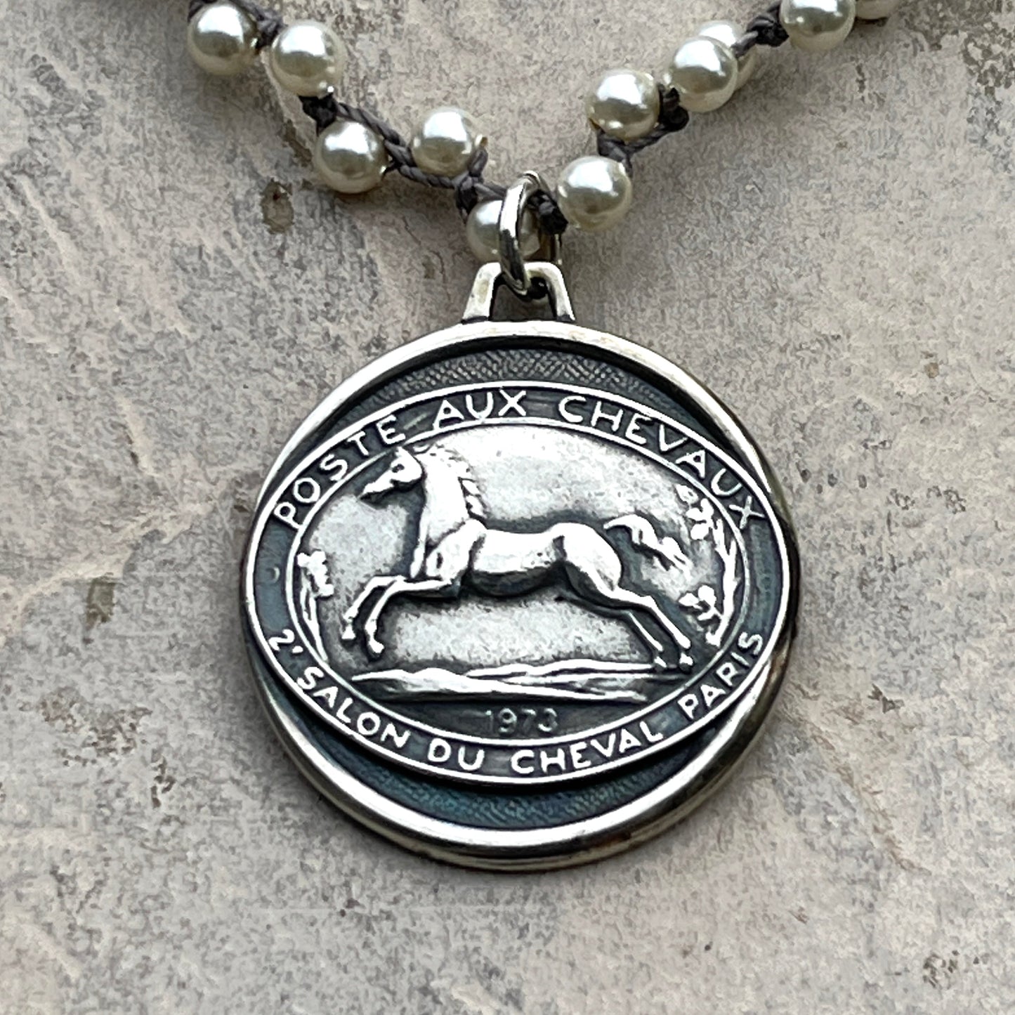Salon du Cheval Paris Medal on Pearls Horse Necklace