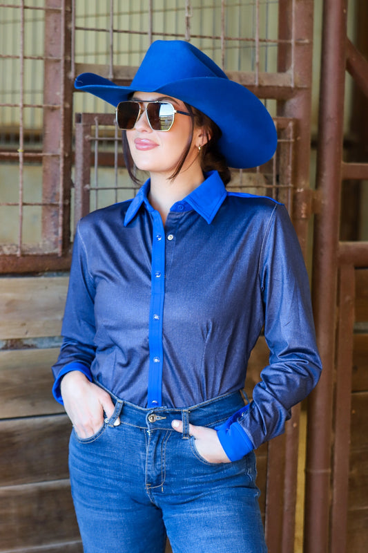 DENIM & ROYAL BLUE PERFORMANCE RODEO SHIRT