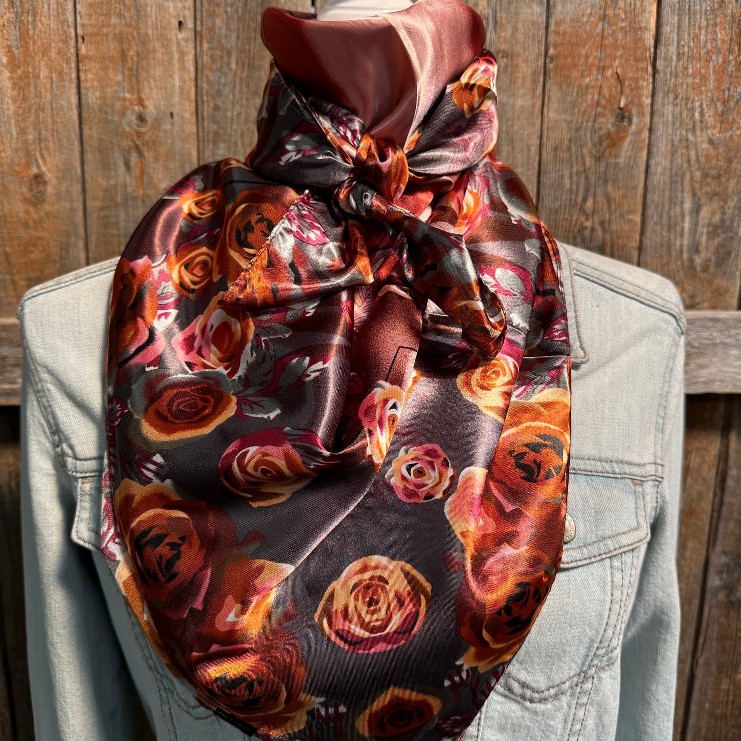 35X35"  Pink and Rust Roses Wild Rag / Scarf WR1007