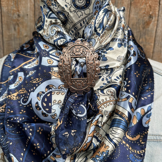 35X35" Blue, Cream and Tan Paisley Wild Rag / Scarf -W197B Slide WRC1002A