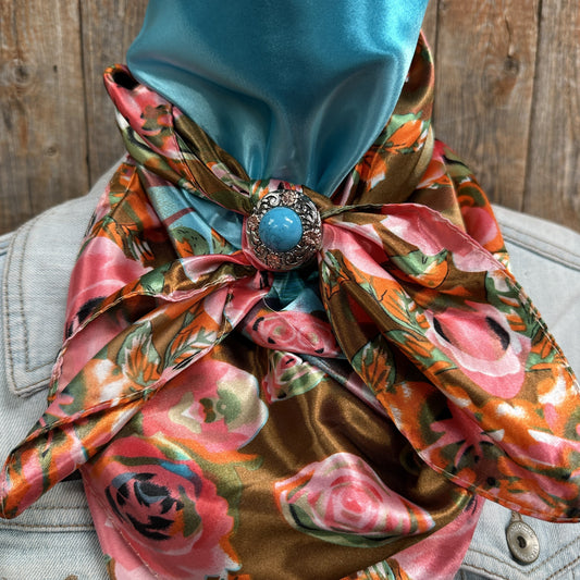 35X35" Blue and Pink Roses Paisley Wild Rag / Scarf -W222L Slide WRC1005A