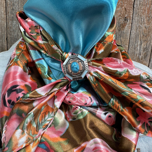 35X35" Blue and Pink Roses Paisley Wild Rag / Scarf -W221L Slide WRC1005B
