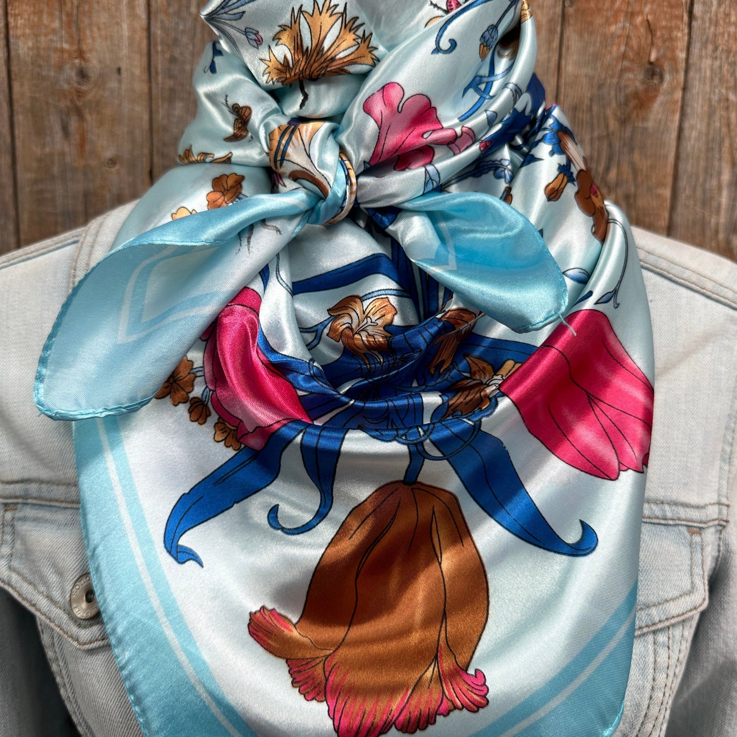 35X35" Blue Tulips and Lilies Wild Rag / Scarf WR1009