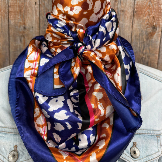 35X35" Blue and Orange Leopard Wild Rag / Scarf WR1013