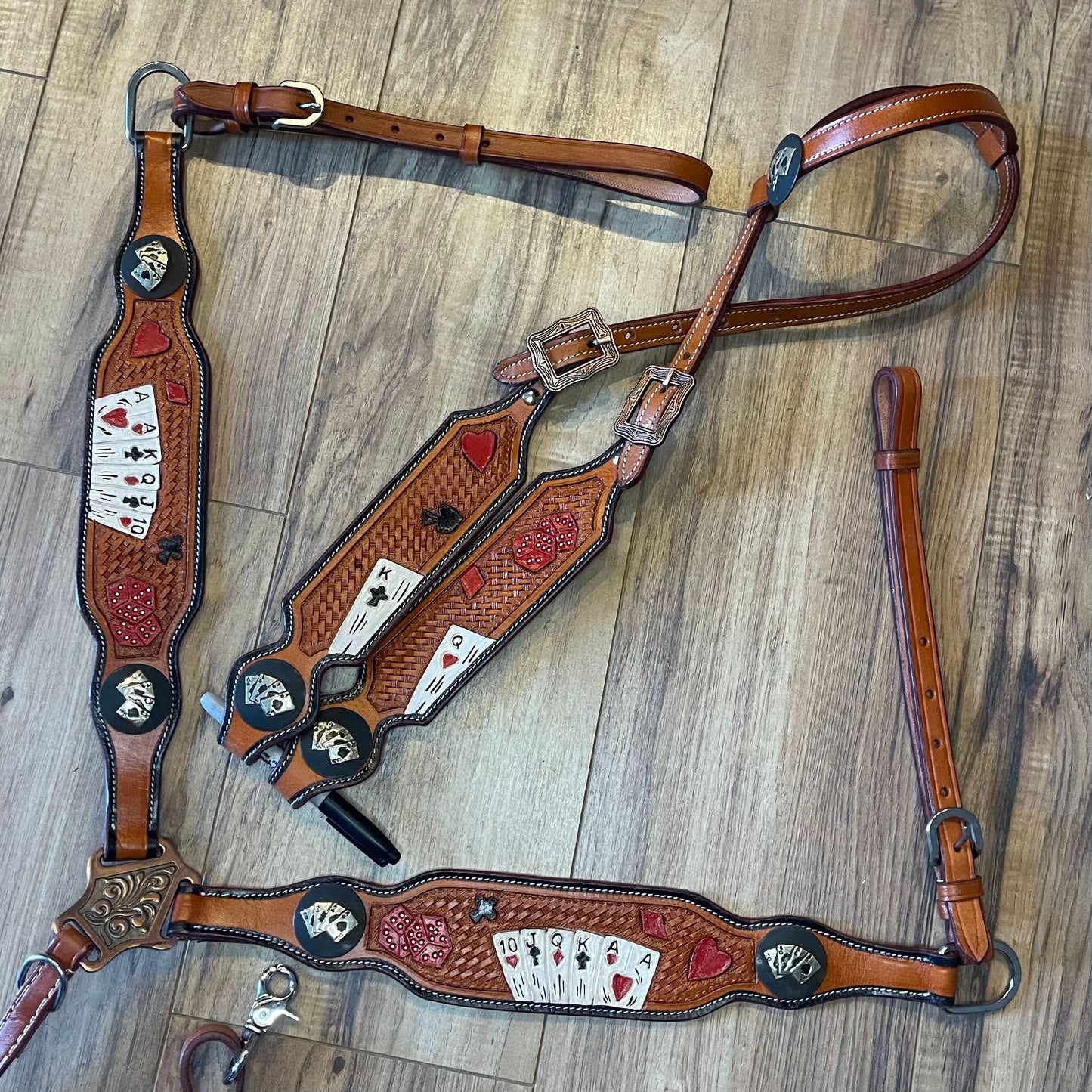 Made to order Playing Card Western Horse Tack Set – Leather Bridle & Breast Collar for Barrel Racing and Rodeo (BHT009)
