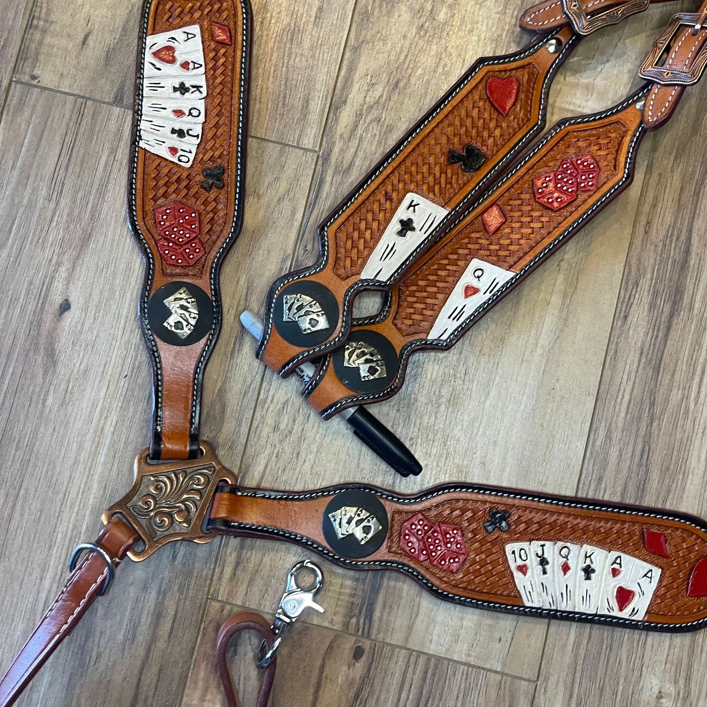 Made to order Playing Card Western Horse Tack Set – Leather Bridle & Breast Collar for Barrel Racing and Rodeo (BHT009)