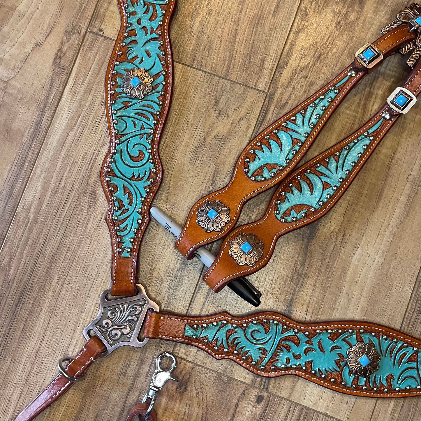 Made to Order Brown leather turquoise Western Tack Set- barrel racing tack sets (BHT049)