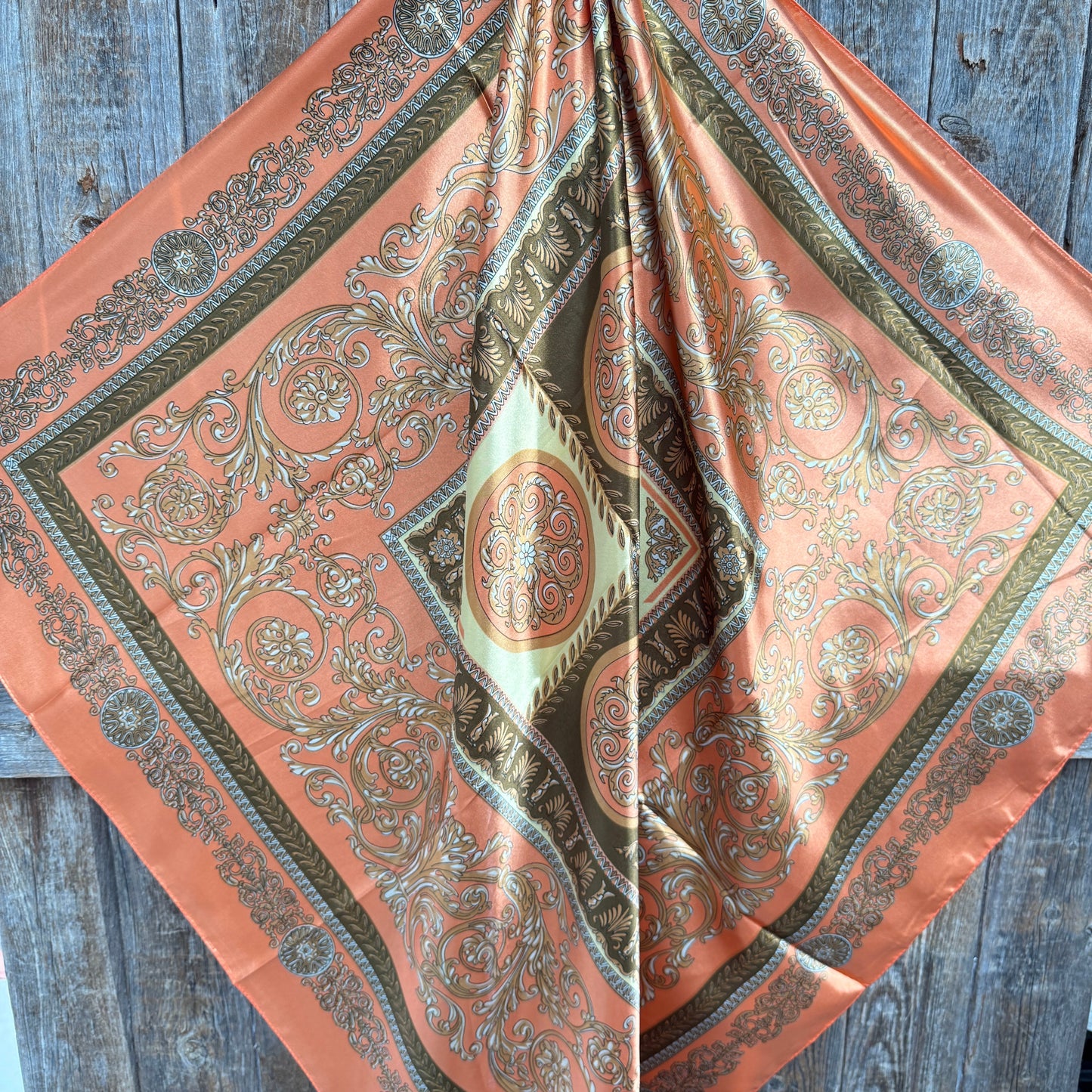 35X35" Orange and Gold Floral Wild Rag / Scarf WR3393